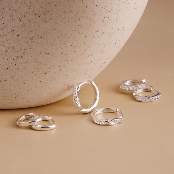 Gold Huggie Hoop Earrings Set for Women, Dainty Small Sterling Silver Earring St - Picture 6 of 9